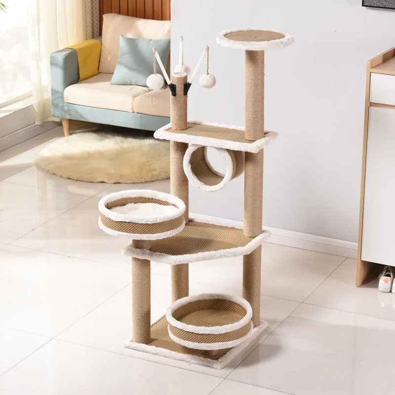 

Cat House Tower Cat Tree Basket Toy Bed Hammock Big Condo Tunnel Home Ball Ceiling Ramp Outdoor Nest Swing Wooden Supplies Pet