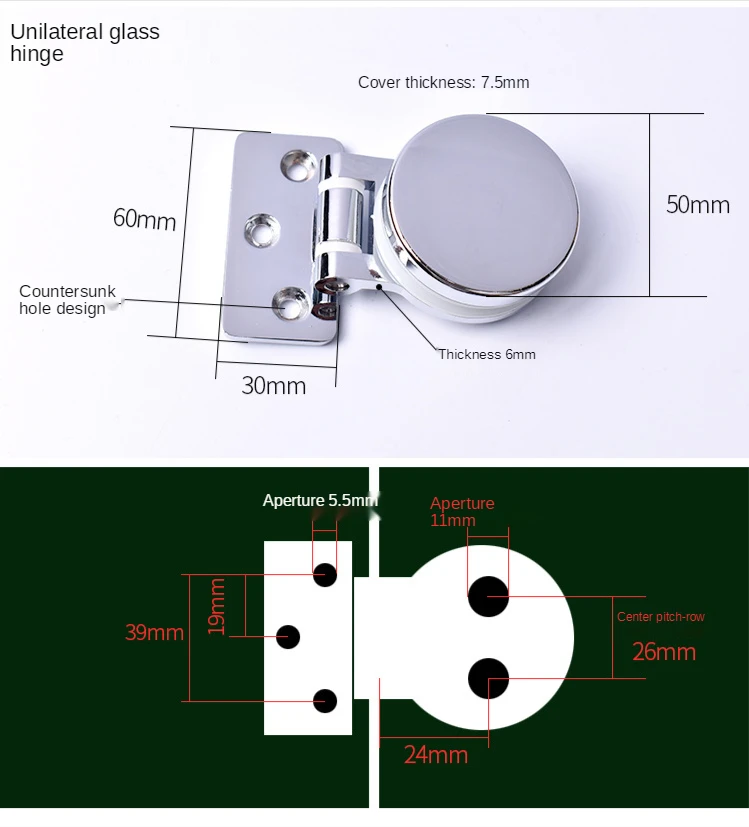 1Pc90 180 Degrees Zinc Shower Box Screen Frameless Glass Hinge Mortise decorative cover round chrome