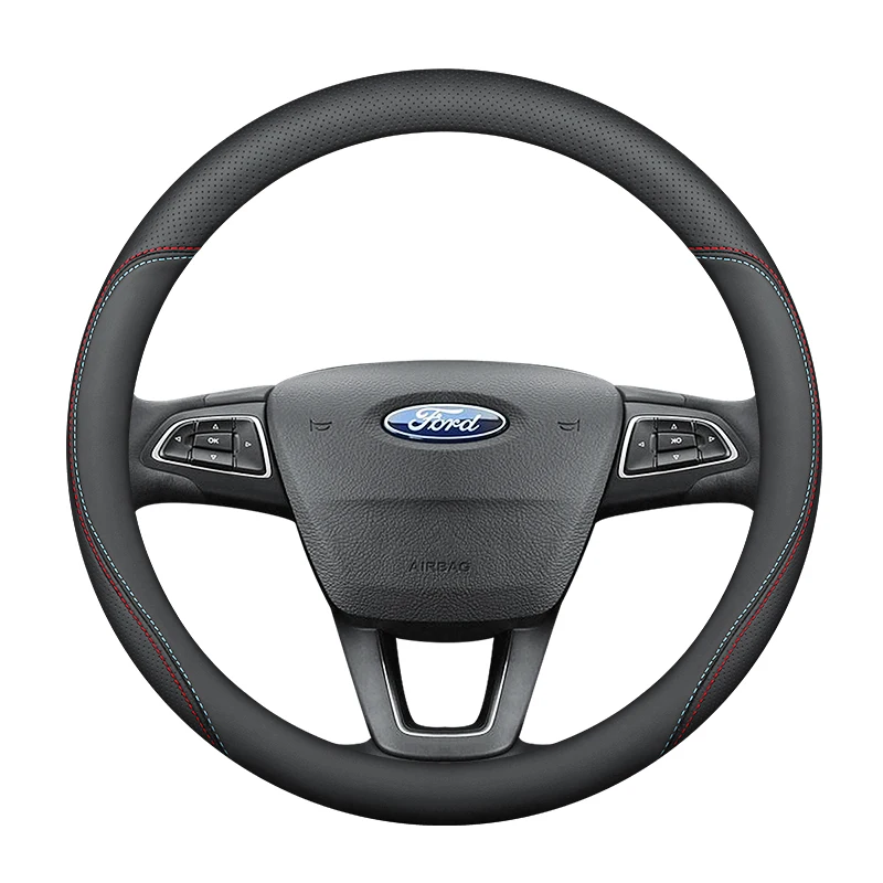 

For Ford Focus Fusion Edge Explorer Kuga Leather Sport Circular D Style Non-slip Car Steering Wheel Cover Accessories