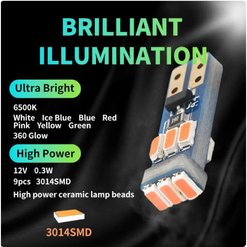 10 PCS 자동차 LED 고휘도 계기판 조명 T5 3014 9SMD 계기판 표시등 중앙 제어등 높음