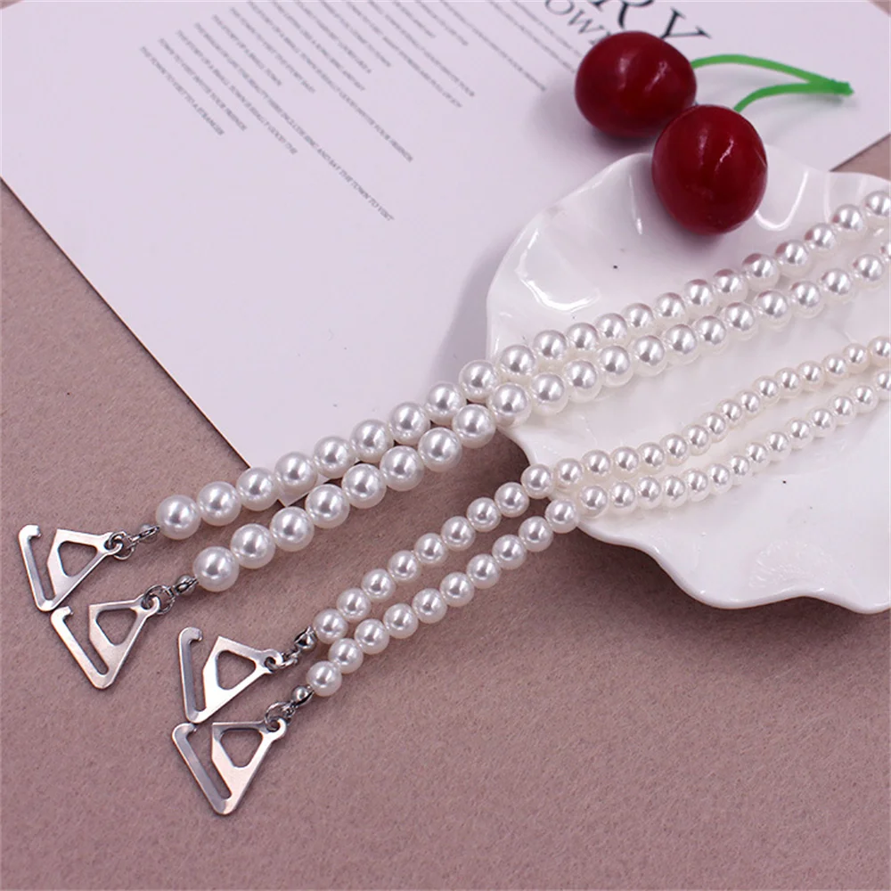 

1Pair Adjustable Bra Straps Bra Chain Pearls Shoulder Straps Elegant Imitation Pearls Bra Intimate Accessories Hook 1.8cm