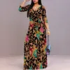 Maxi Dress for Women Casual Sundress V-Neck 3/4 Sleeve Plus Size