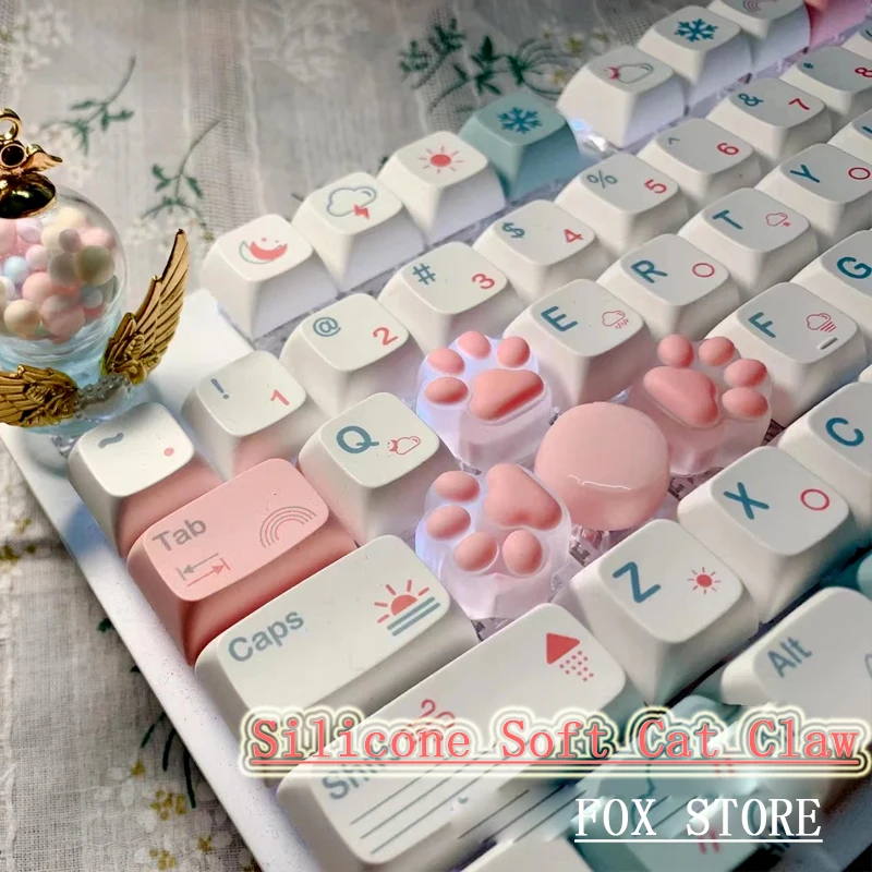 

Silicone Cute Q Transparent Soft Pad Cat Claw Transparent Key Cap Cross Axis Mechanical Keyboard Animal Cat Claw Key Cap