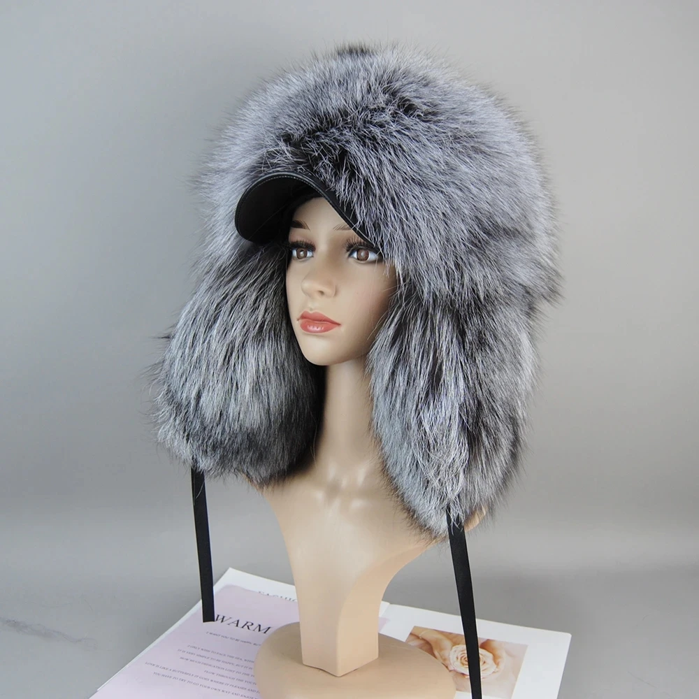 2023 Winter Women's Hat Real Fox Fur Hats Headgear Russian Girls Raccoon Fur Beanies Cap New Fashion Earflap Real Fox Fur Caps 2