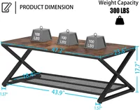 Coffee Table with Storage,Industrial Wood Metal 2 Tier Center Living Room Table with Mesh Shelf 2