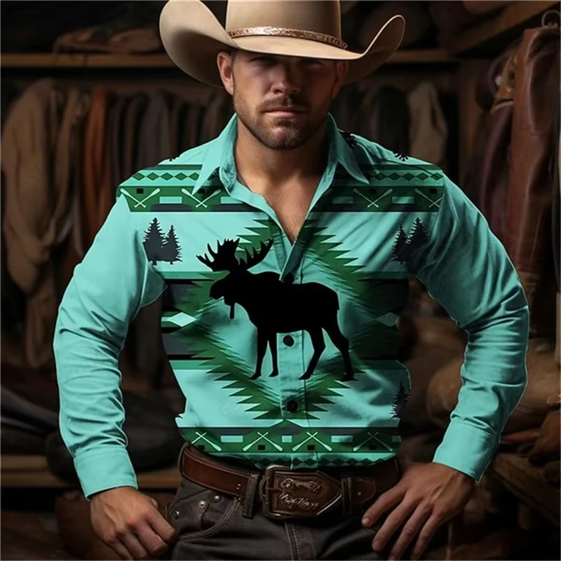 Horse Cactus denim western-style 3d Print Long Sleeve Hawaiian Shirs Men Women Fashion Casual Beach Blouse Men Clothing Street