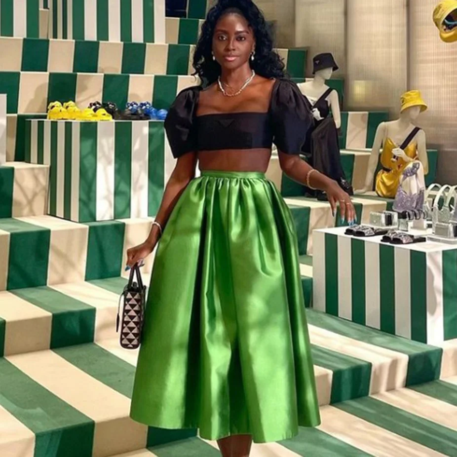 High Waist Midi Skirt A-line Satin Skirt Ruffled Women Clothing Fashion Woman Mid Calf Skirts Long Green Skirt With Zipper