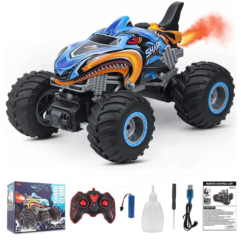 

2.4GHz Remote Control Car Monster Truck RC Electric Shark Stunt Cars with Light Sound Spray Cars for Boys Kids Children Gift