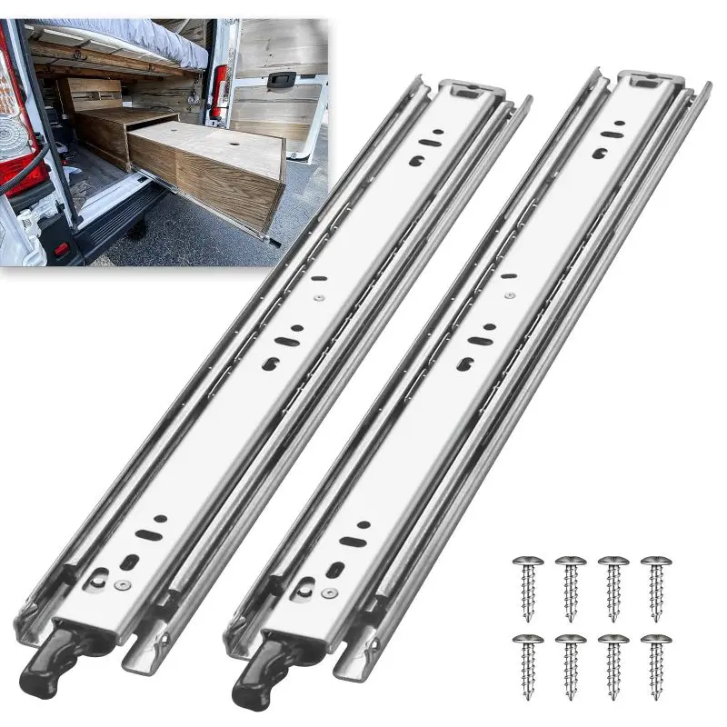 

1 Pair Heavy Duty Drawer Slides 68kg Load Capacity Side Mount Full Extension Ball Bearing Cabinet Rails Runners Tracks Glides