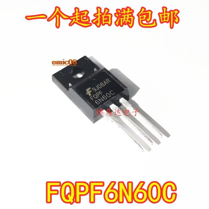 

10 шт., Оригинальные запасные части FQPF6N60C 6N60C TO-220F MOS 6A 600V