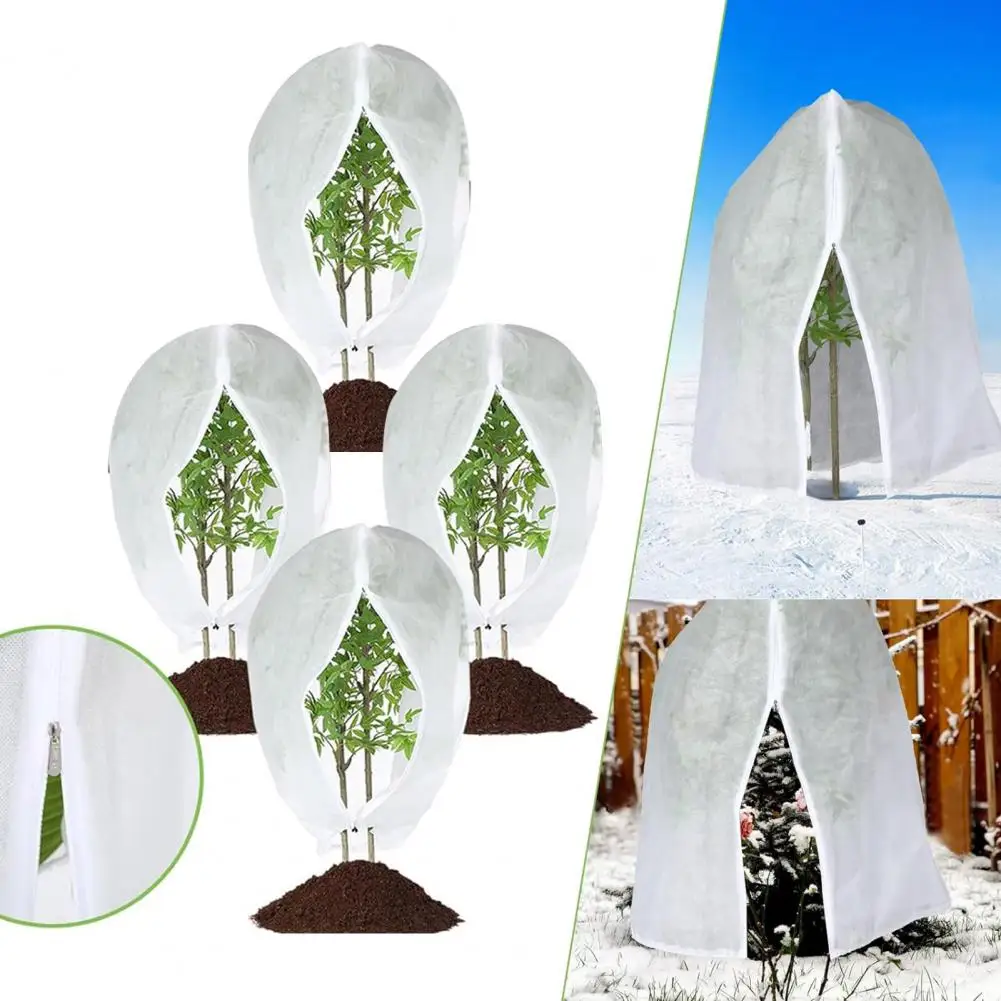 

4Pcs Soft Winter Plant Cover Breathable Freeze Protection Bag with Zipper Drawstring Large Reusable Garden Non-Woven Fabric Plan