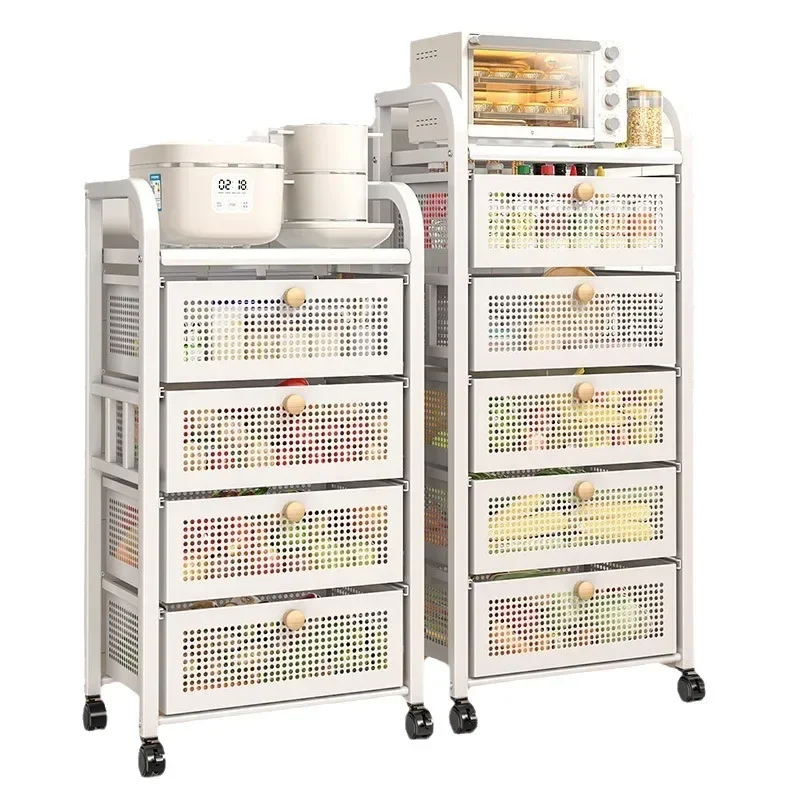 Floor-to-Ceiling Multi-Layer Kitchen Storage Rack Drawer-Type Fruit and Vegetable Basket Iron Trolley Home Storage