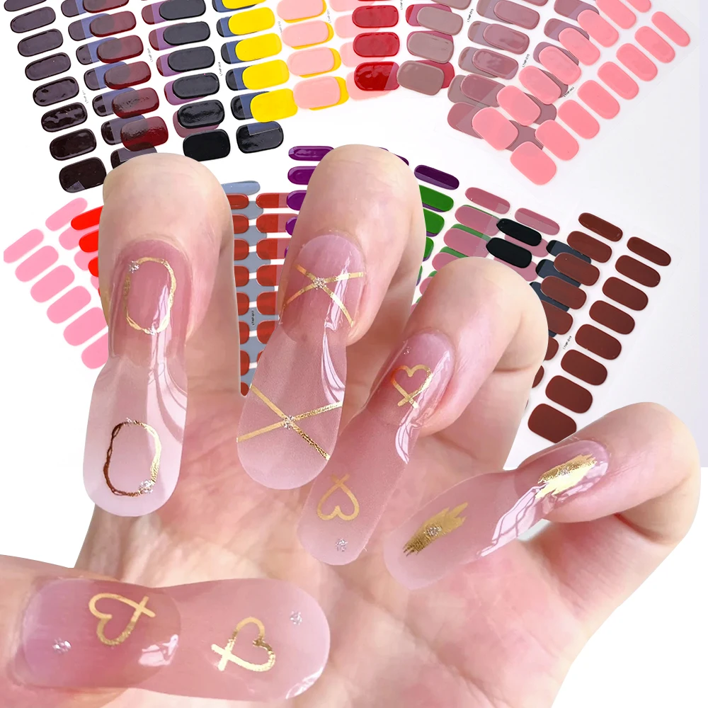 16pcsSemiCuredUVNailStickerFullCoverNailPolishStripsLamp
