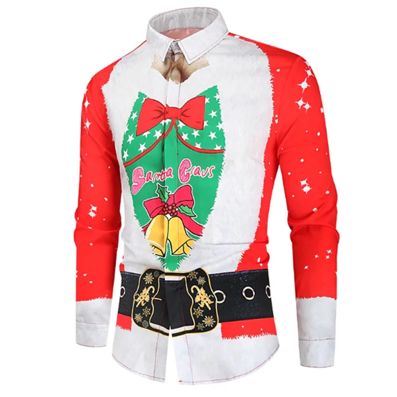 Christmas Gift Men's Shirt Suit Pattern 3D Printing Christmas Street Long Sleeve Button Lapel Clothing Fashion Design 6XL