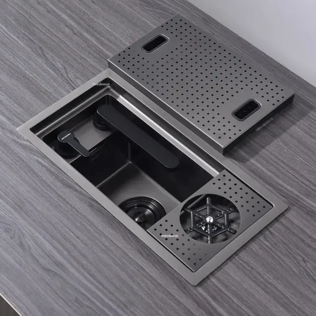 ซ่อนอ่างครัวสแตนเลส Handmade Single-slot Home Island Bar Mini อ่างล้างจานขนาดเล็กพร้อมถ้วยเครื่องซักผ้าและอ่างผัก A 1