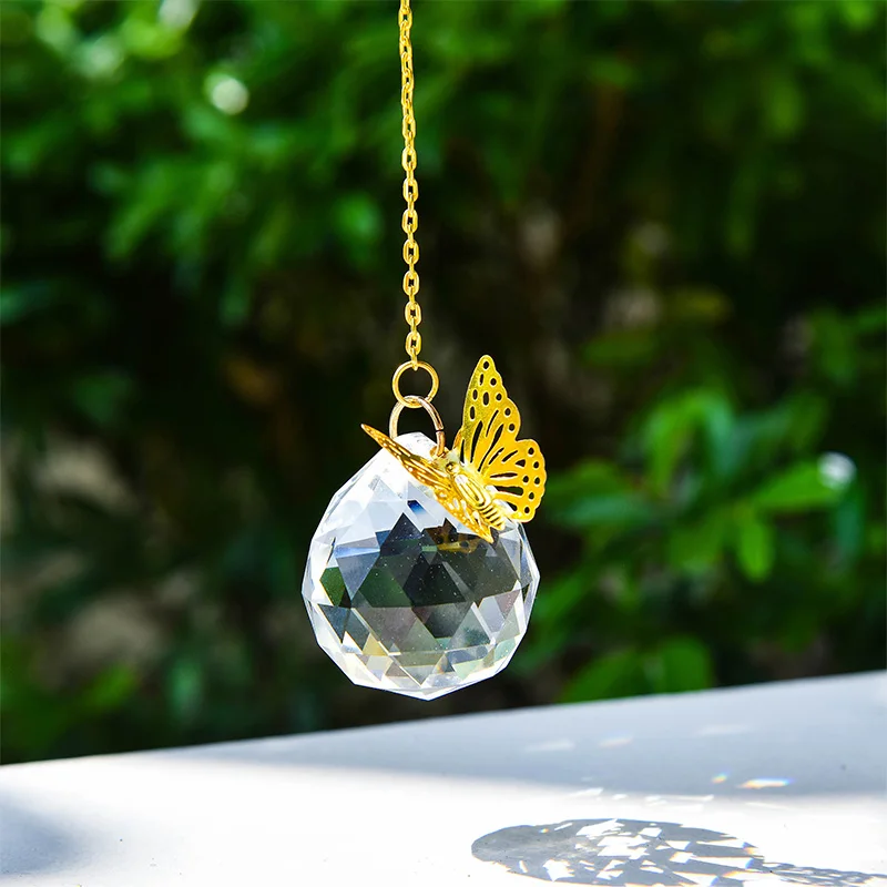 Sun Catcher Crystal Pendant Sun Catchers Window Ornament 2pcs Handmade Butterfly Crystal Ball Prism Rainbow Maker