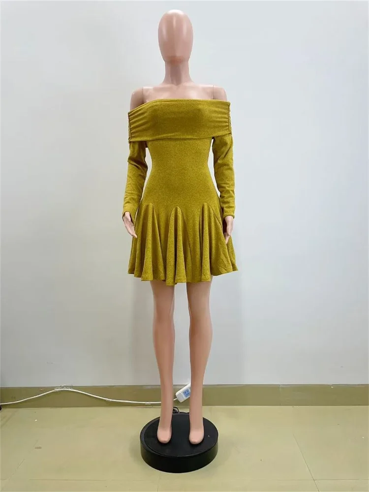 Wmstar Dresses for Women Off Shoulder Long Sleeve Bodycon Stretch Mini Dresses Sweet Spring Clothes Wholesale Dropshipping 2025