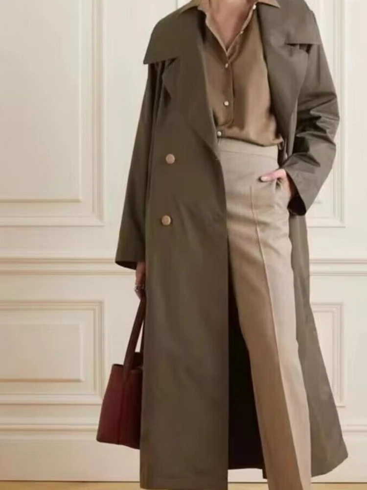 

2023 New Autumn and Winter Loose Women Trench Moss Green Long Double-breasted Belted Trench Jacket