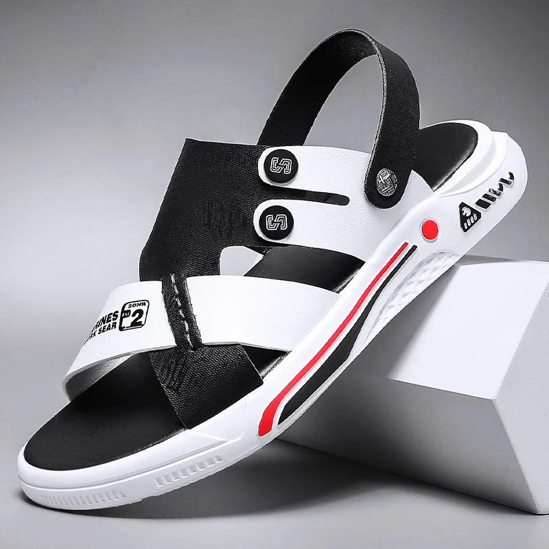 MaleSandalsSummerPuLeatherMenBeachSandalsInLowHeelsConcise