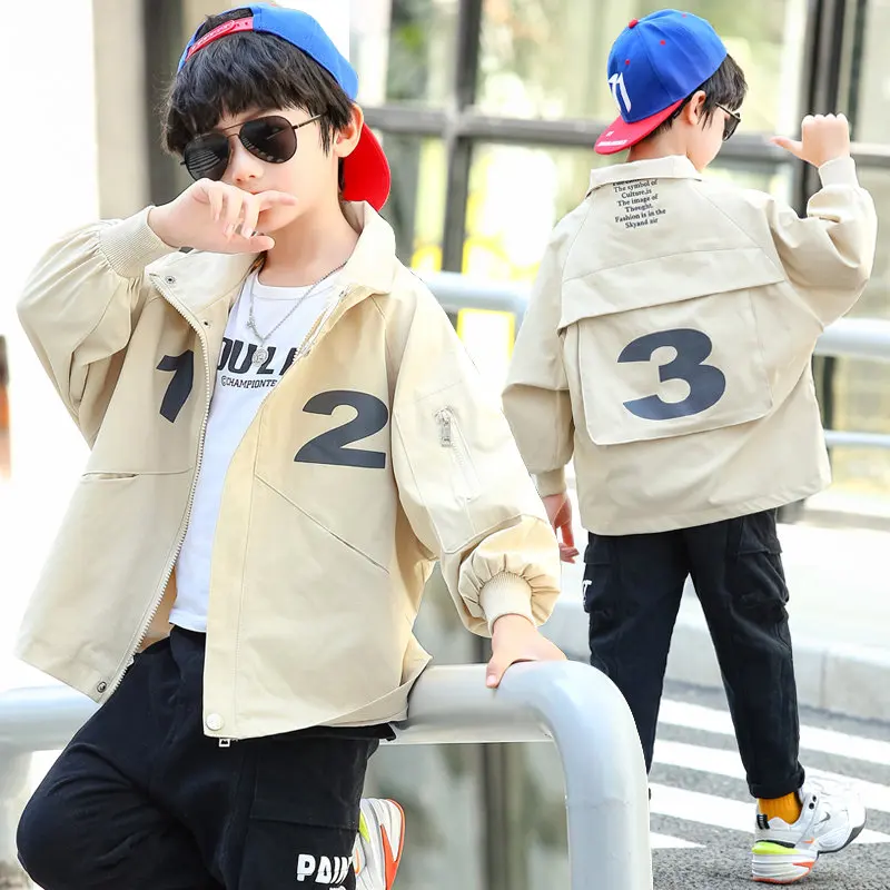 

Boys Jackets Kids Fashion Autumn Coats Letter Print Clothing Childrens Korean Style Windbreaker Outerwear Clothes 6 8 10 12Years