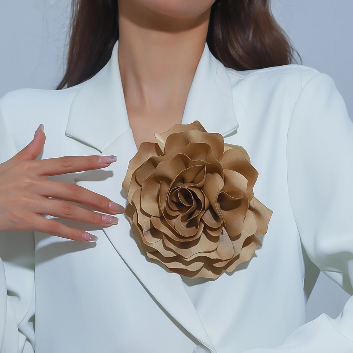 16CM Luxury Fashion Fabric Rose Flower Big Brooches for Women Exaggerated Handmade Floral Pin Brooch Wedding Party Cloth Jewelry