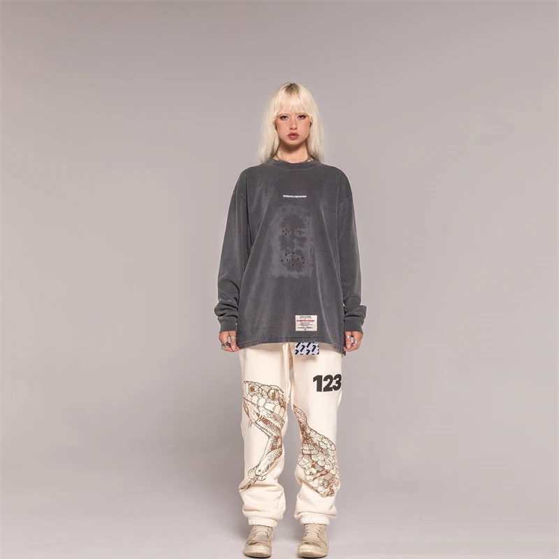 

2022 RRR123 T-Shirt Retro Subculture Mask Letter Printed Long Sleeve T-Shirt