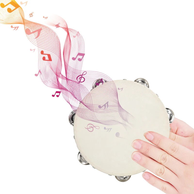 4/6/8 Inch Hand Tambourine with Metal Single Row Jingles Sheepskin Drum Wooden Tambourines Musical Timbrel for Dancine Party hand tambourine