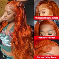 Perruque Lace Frontal Wig naturelle Body Wave au gingembre, cheveux naturels, couleur Orange, 13x4, 13x4, perruque Lace Frontal Wig transparente pour femmes 4