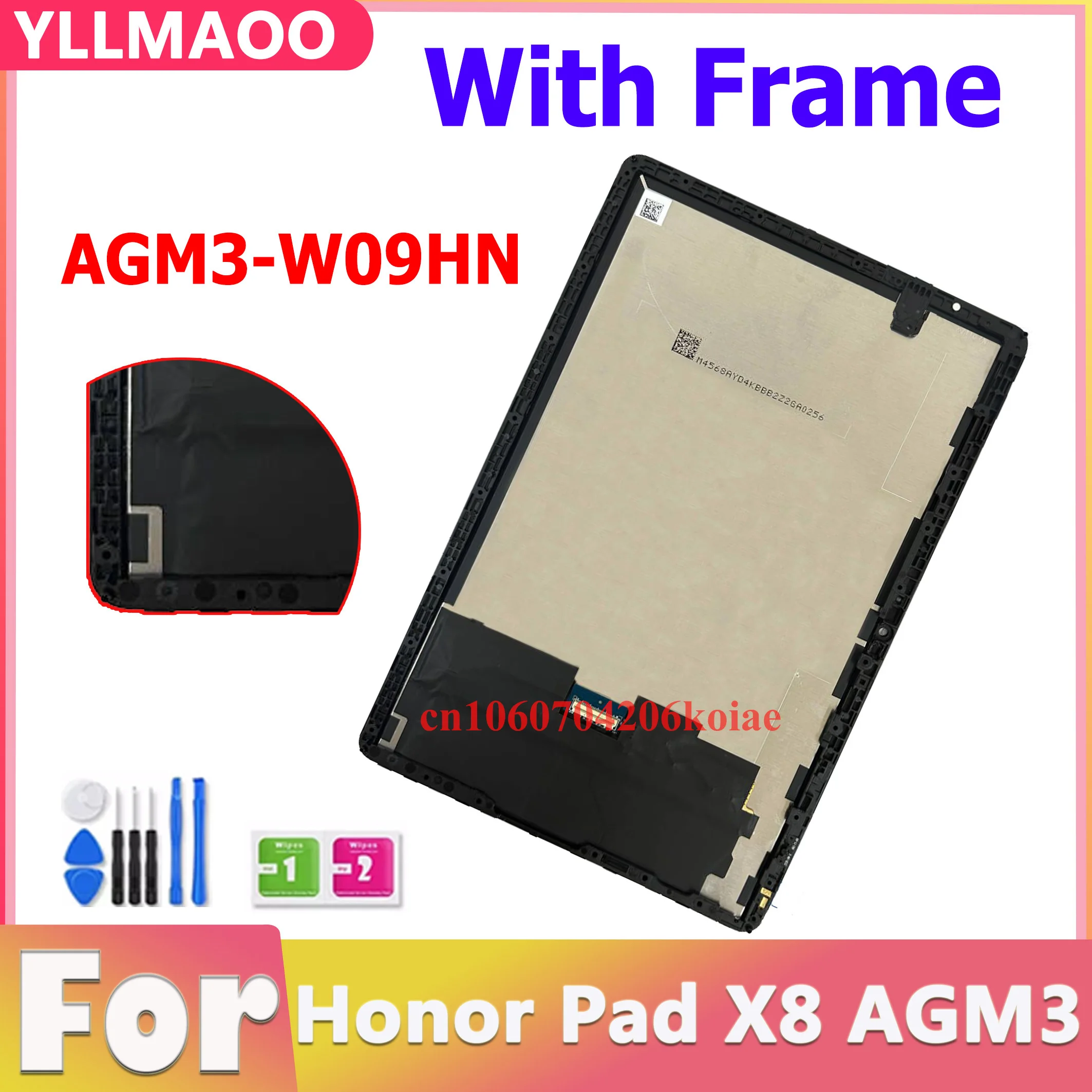 프레임 포함 화웨이 메이트패드 AGM3 LCD 디스플레이 터치스크린 디지타이저, 아너 패드 X8 AGM3-W09HN LCD, 10.1 인치, 신제품