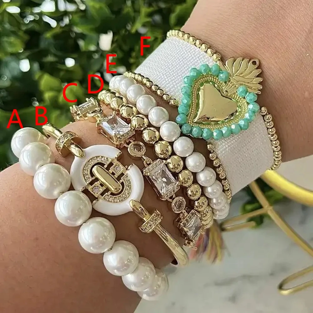 

5 шт., элегантные жемчужные браслеты для женских браслетов, браслет-Макраме с золотым покрытием, женская бижутерия