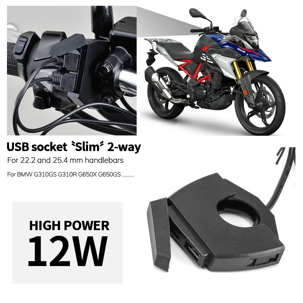 

Motorcycle Dual USB Charger Plug Socket Adapter For BMW G310GS G310R G650X G650GS G 310 GS R 650 22-25mm Handlebars