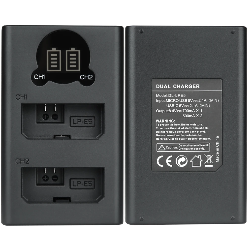 Carregador USB Norifon LP-E5 Duplo Para Câmeras Canon - Tela LCD