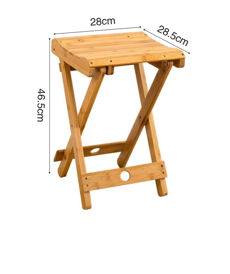 Bamboo Folding Stool Solid Wood Fishing Chair Square Bench Multi-Function Collapsible Shower Footstool Portable Home Furniture