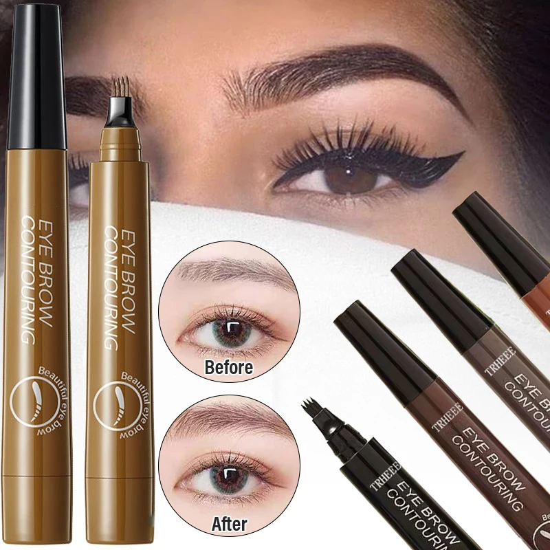 4 قلم حواجب برأس مقسم طويل الأمد مقاوم للتلطخ مقاو...