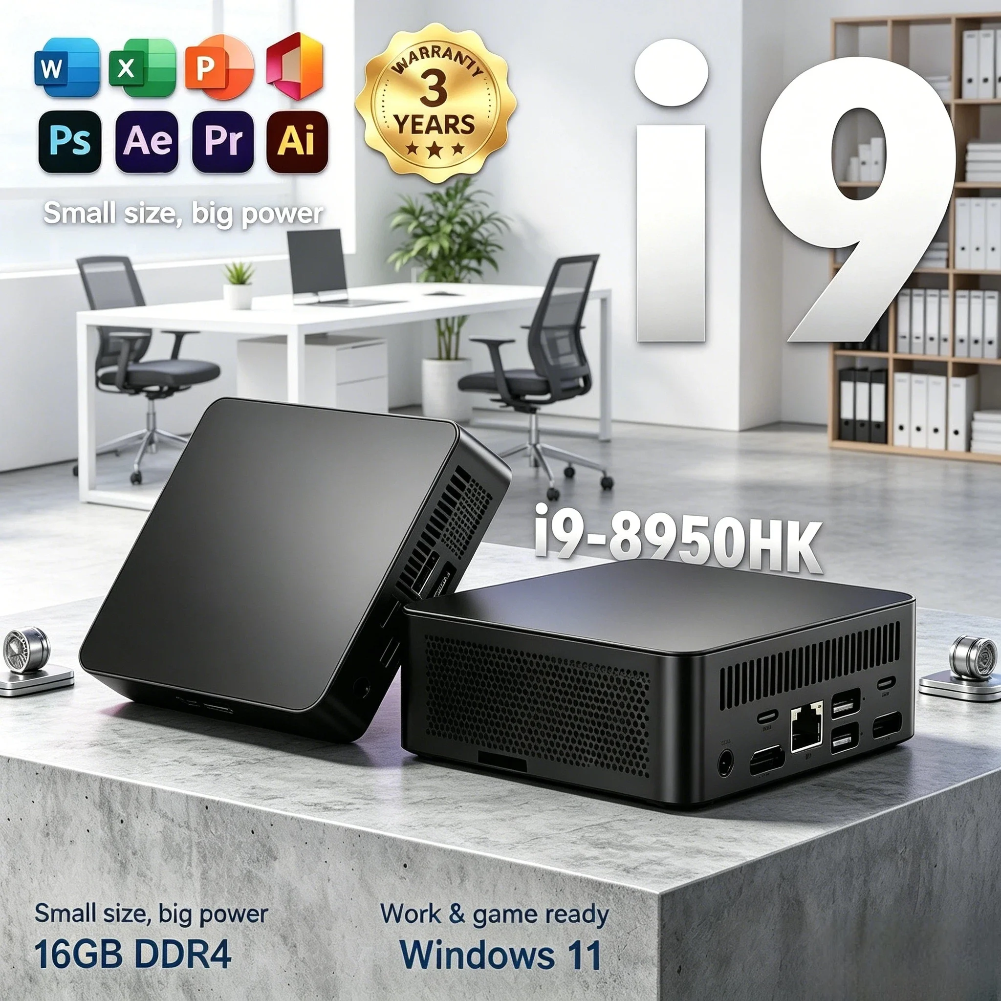 인텔 코어 i9 8950HK 윈도우 11 i9 미니 PC 컴퓨터 16GB 램 1TB 2T..
