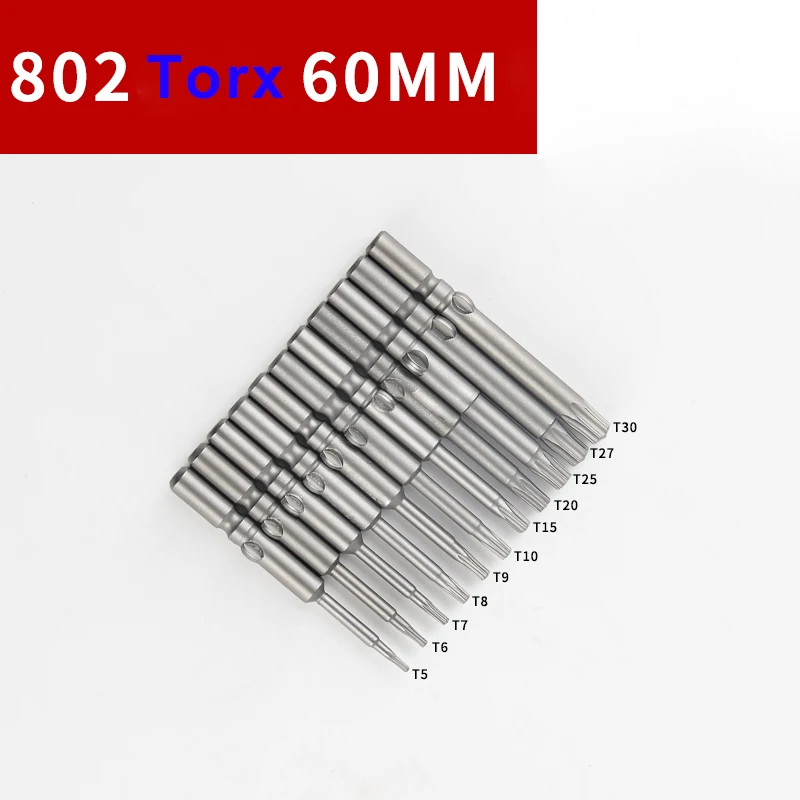 

10pcs 60mm long 802 6mm round handle electric Torx screwdriver bit T5 T6 T7 T8 T9 T10 T15 T20 T25 T27 T30 Hand tools accessories