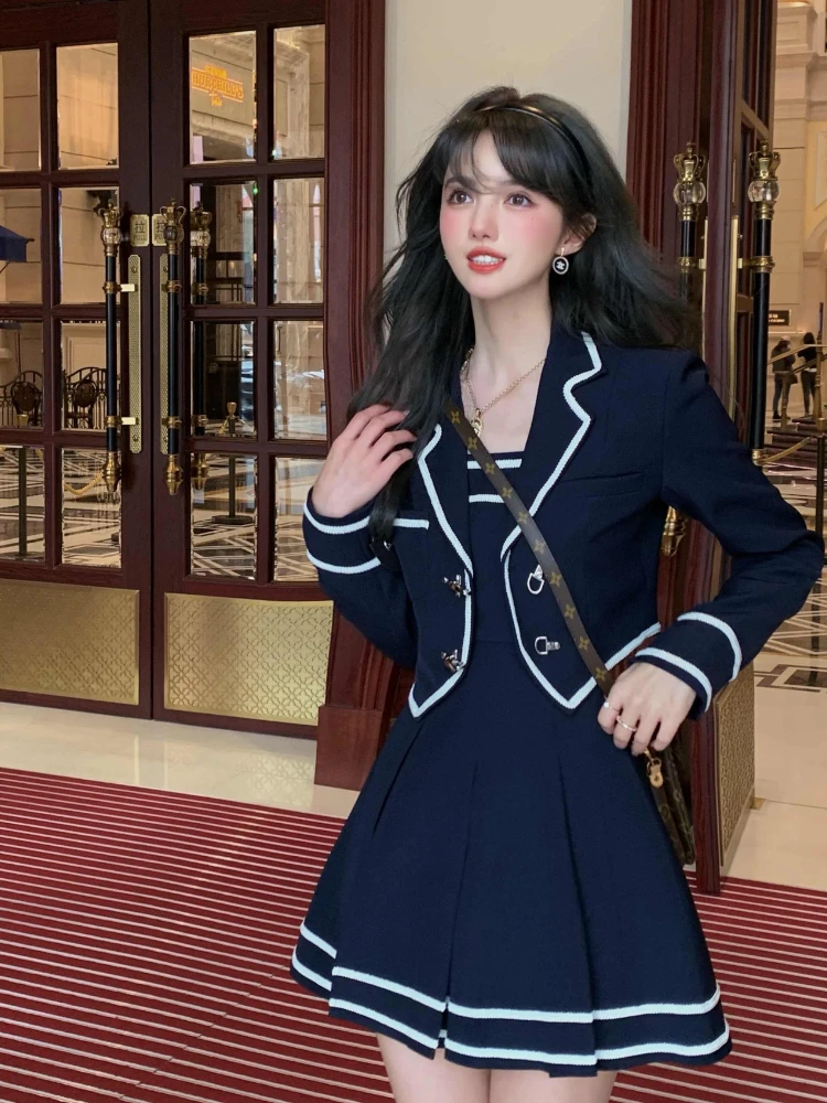 BLAZER PLEATS ミニドレス サイズ2 ネイビー BLAZER PLEATS ミニドレス サイズ2 ネイビー