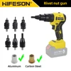 HIFESON Electric Rivet Gun Rechargeable Automatic Rivet Nut Gun Riveting Tool Nut Head M3-M10 Without Battery 1
