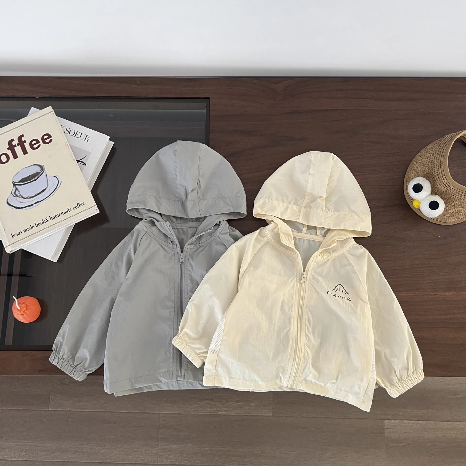 2024 여름 아동복 여아 가디건 후드 긴 소매 자외선 차단 코트, 통기성 소년 스포츠 재킷, 키즈 프린트 코튼 탑