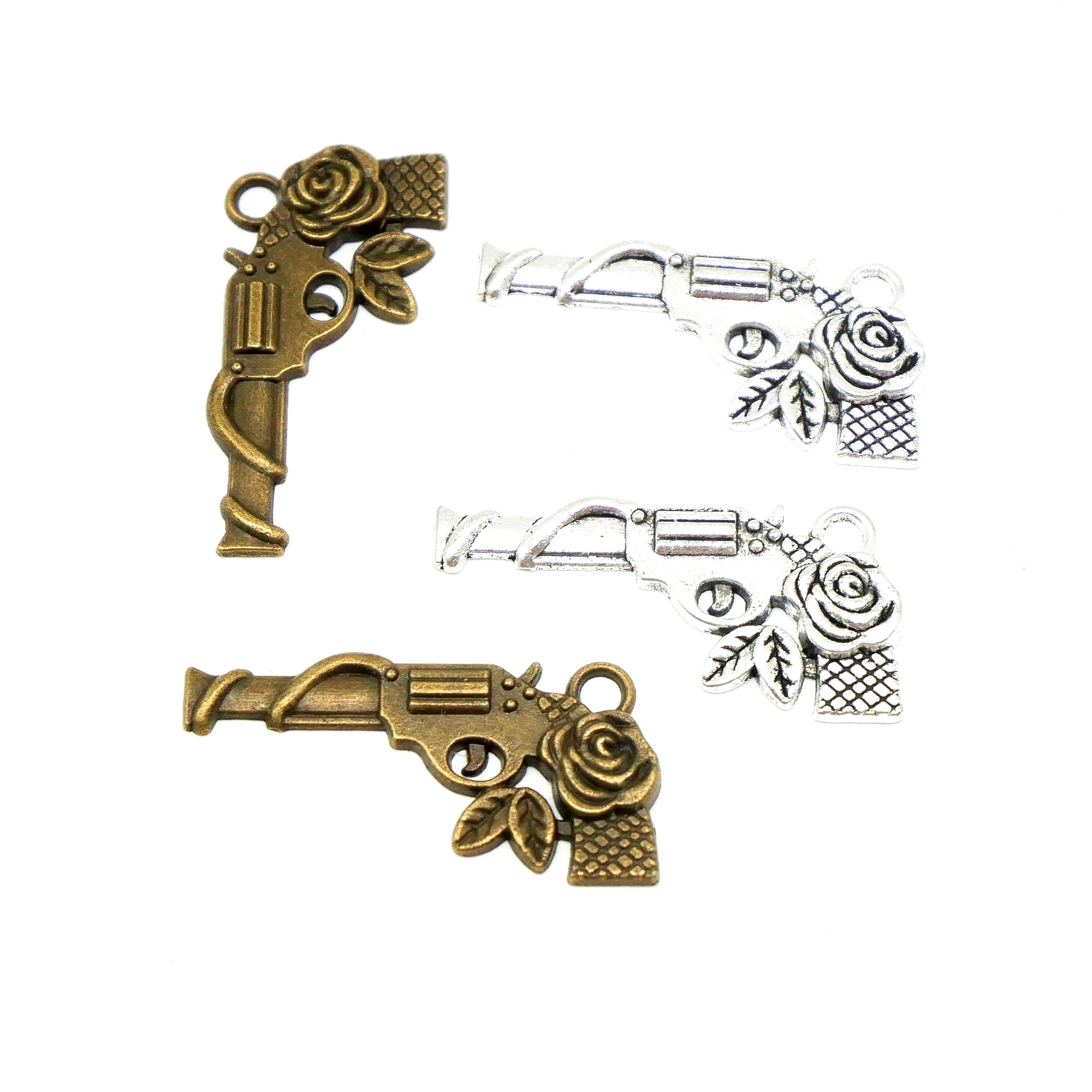 

15 шт. 15x31x2,5 мм, два цвета, цинковый сплав, роза, цветок, пистолет, Подвески, Diy ювелирные изделия