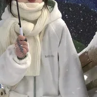 White Sweet 2024 Winter New Solid Color Scarf Women's Winter Korean Edition Versatile Cute Couple Warm Scarf