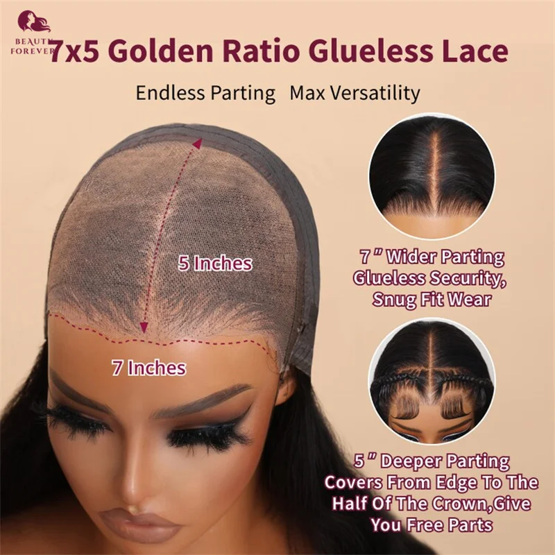 Human Hair Wig Lace Front Wig Human Hair Wigs 7X5 Bye Bye Knots Curly Glueless Human Hair Wig without Glue Transparent HD Lace Front Brazilian Human Hair Wig