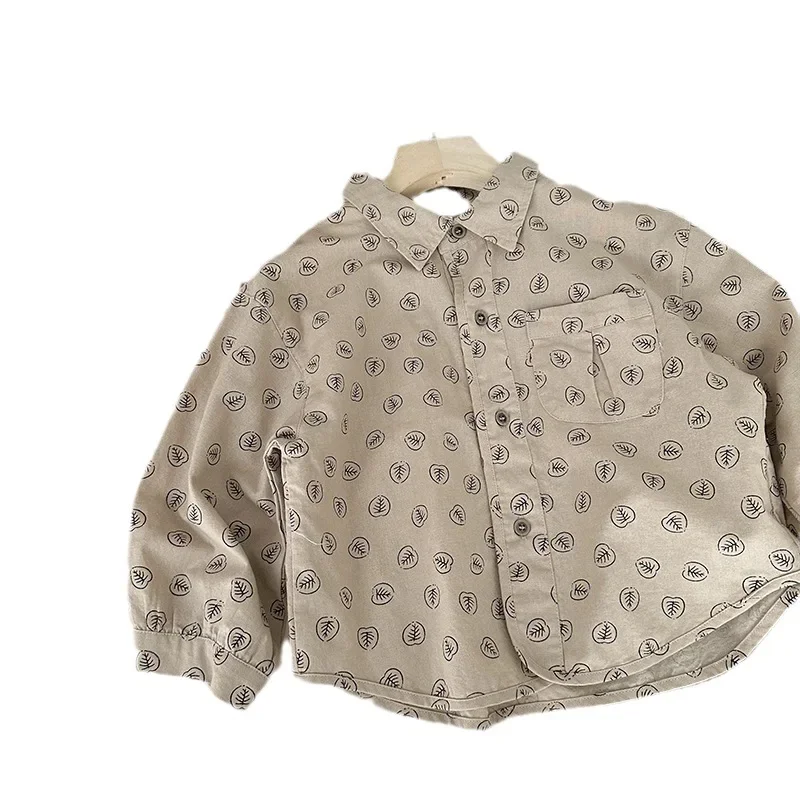 

Рубашка с цветочным принтом, пальто, блузки для девочек, рубашки с длинным рукавом для мальчиков, детская одежда в Корейском стиле на весну и осень