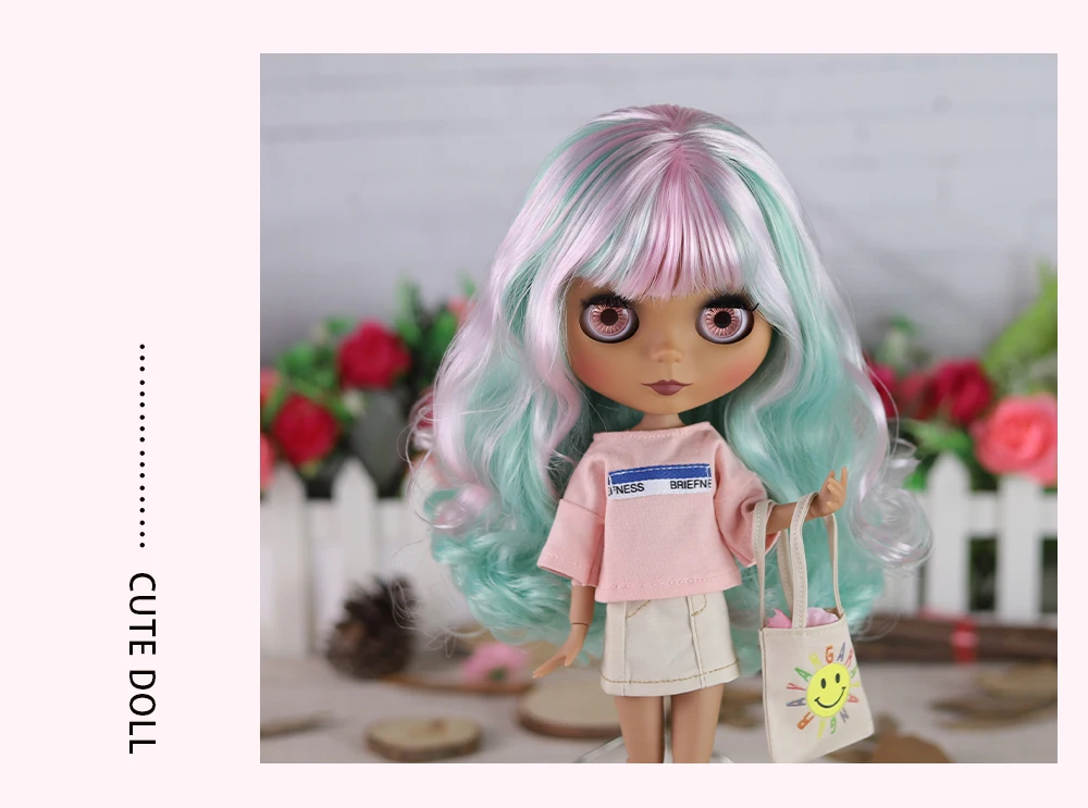 Felicity – Premium Custom Neo Blythe Manika na may Multi-Color na Buhok, Maitim na Balat at Matte na Cute na Mukha 7