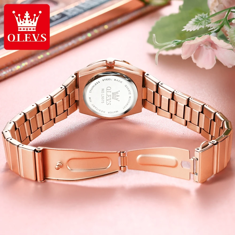 OLEVS-Relógio de Aço Inoxidável Impermeável Feminino, Rose Gold Strap, Women Dress Watch, Alta Qualidade, Diamante, Marca Top, Moda de Luxo