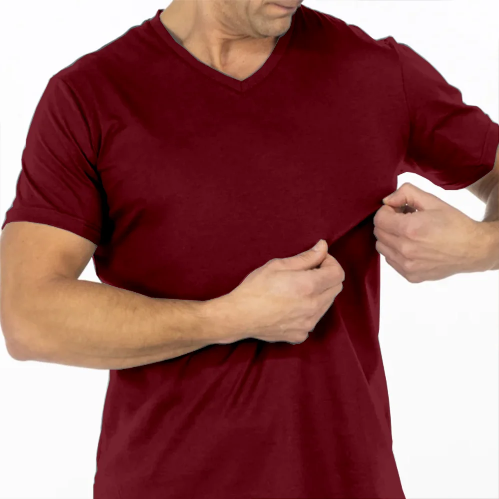 Anti-Odor Moisture Wick Modal sweat proof t shirts Unisex men Tee with invisible armpit pads --Burgundy
