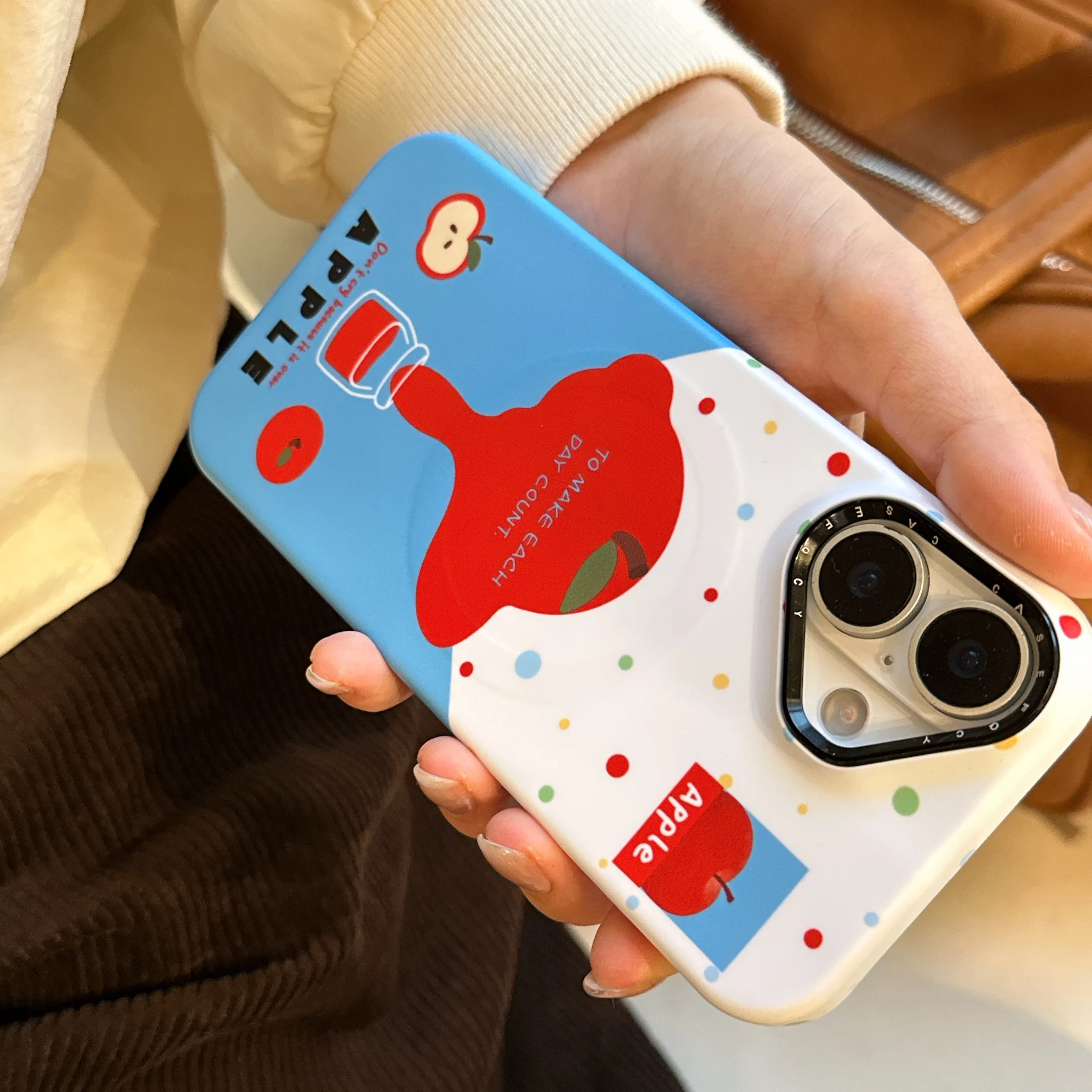 3D Cartoon Cute Apple Stand Phone Case - High-Quality Magnetic Shockproof Anti-Drop Soft Cover