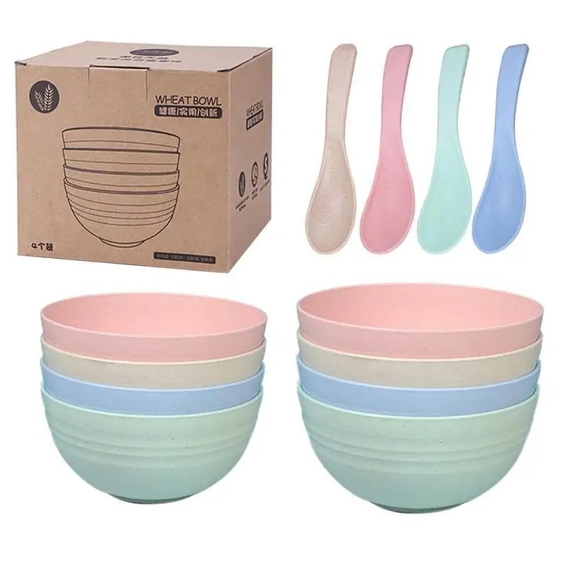 Wheat Straw Food Round Bowls Spoons Sets Breakfast Cereal Bowls Food