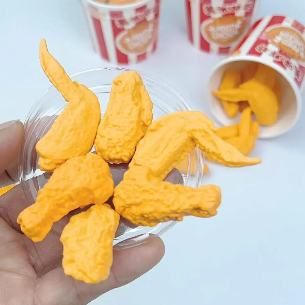 Creative Eraser Cartoon Simulation Food Bucket Fried Chicken Set Eraser Kawaii Stationery for Kids Rubber School Supplies 1 Set pencil eraser biscuit eraser