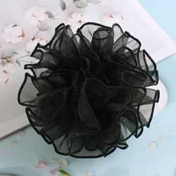 Elegant Ruffled Organza Hair Scrunchie - Multi - Color Chiffon Hair Tie for Stylish Everyday & Party Looks (Black)